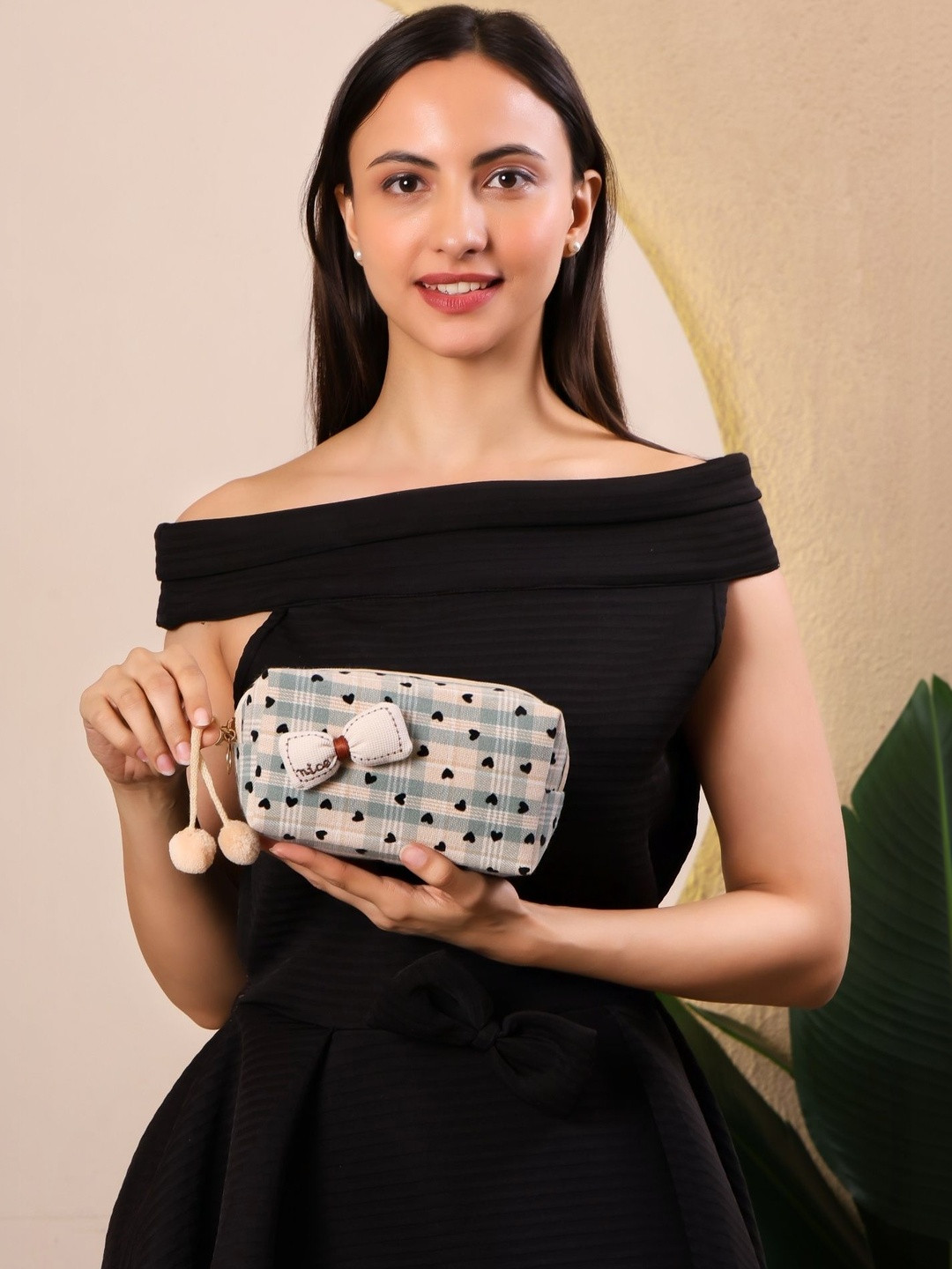 Abbana Green Print Eco-Friendly Cotton Travel Kit Pouch For Women - Makeup & Toiletry Bag