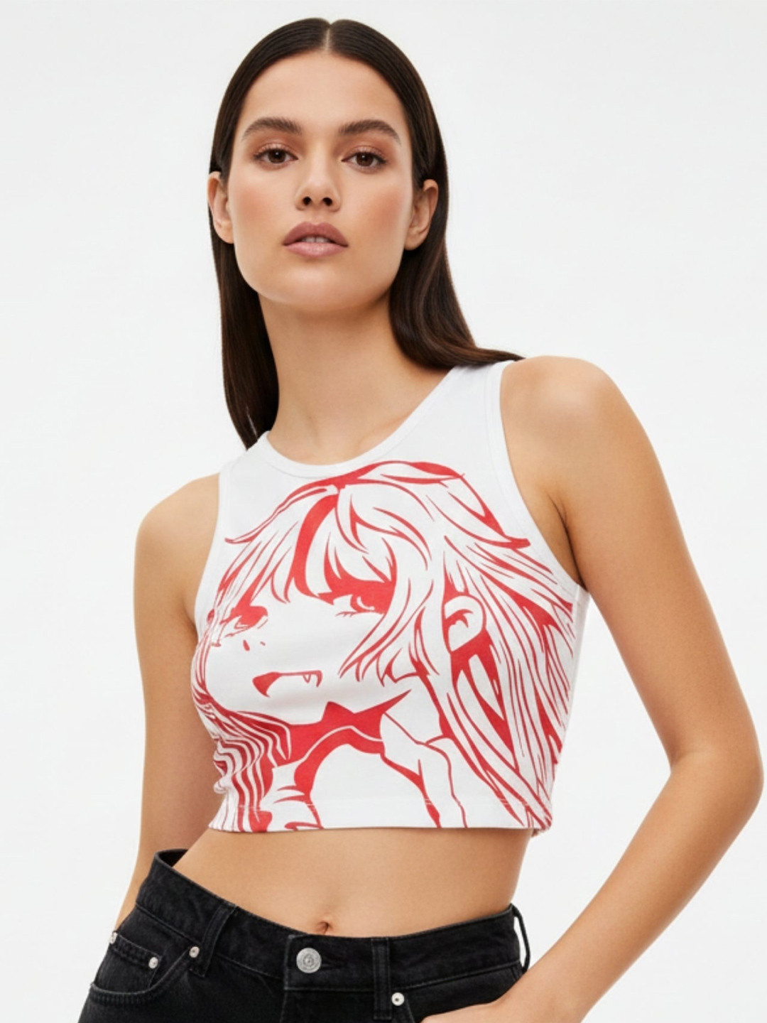 Outzidr Women Graphic Printed Cotton Tank Crop Top
