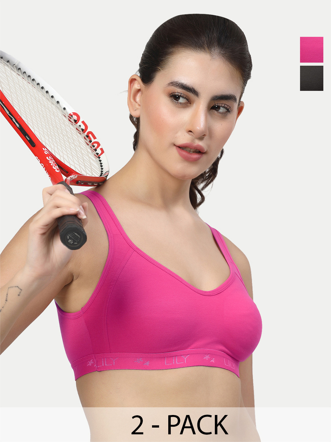 LILY Pack Of 2 Cotton Full Coverage Workout Bra Strops555