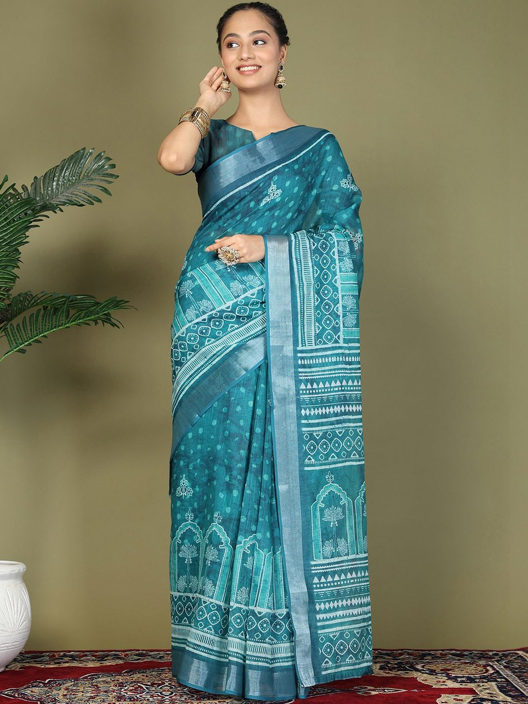 THREAD BOX Printed Ready to Wear Saree with Pocket & Inner Lining