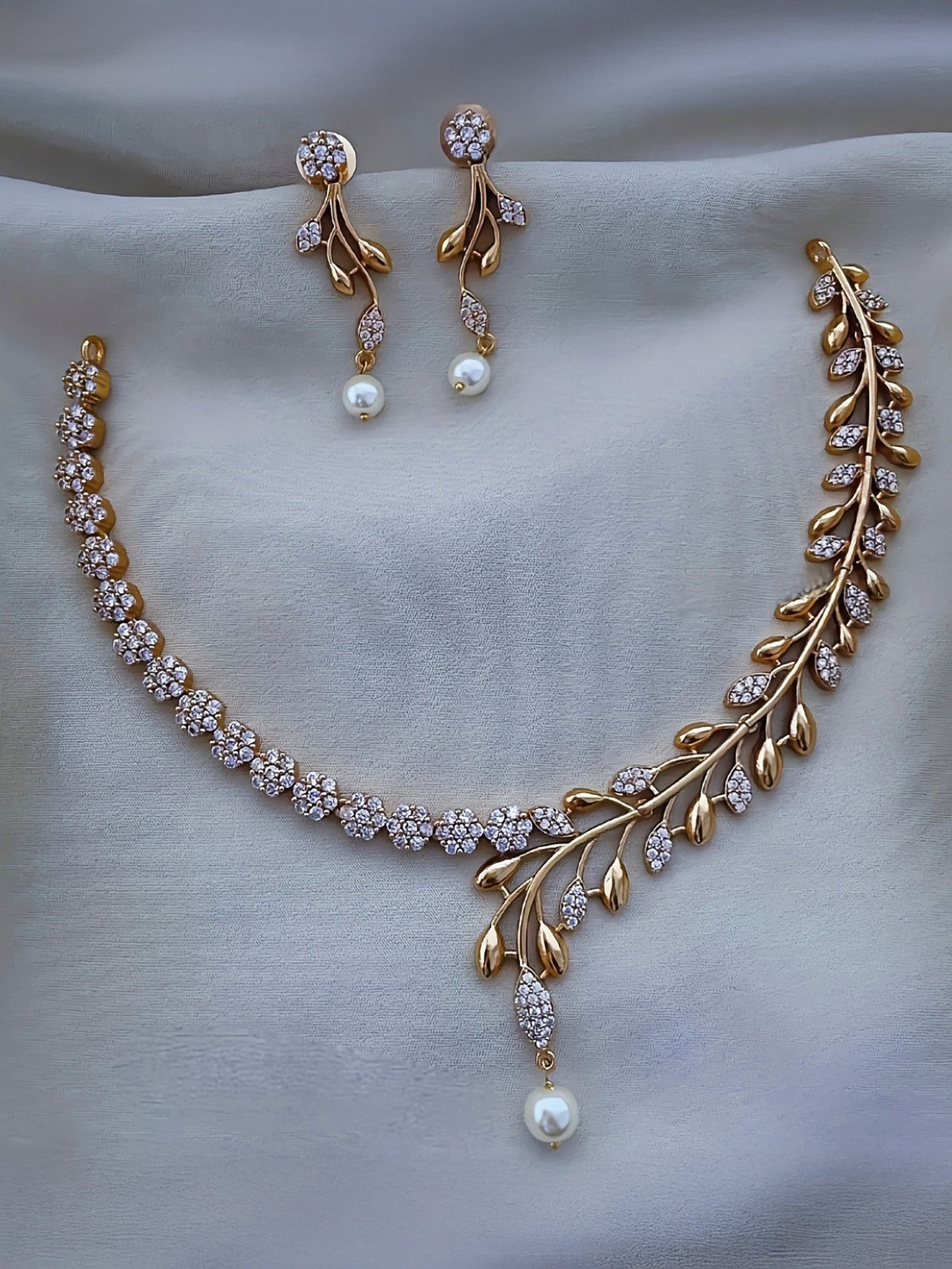 TEEMEX Brass-Plated Stone-Studded Jewellery Set