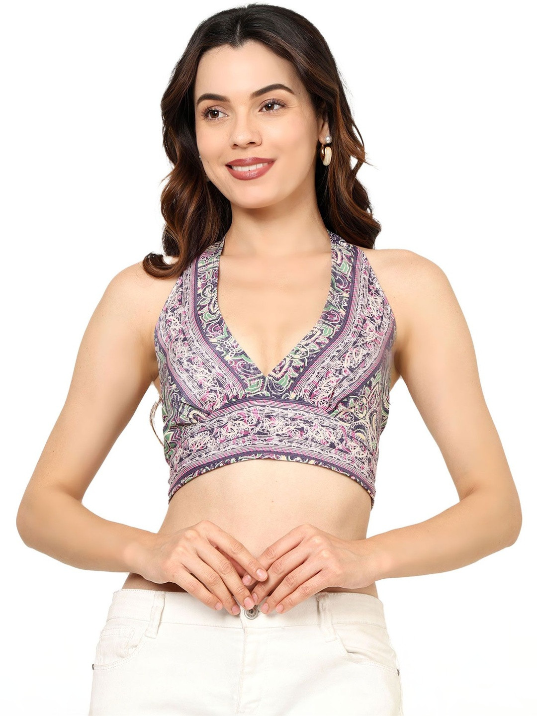 GALE GIRLS Print Halter Neck Bohemian Crop Top