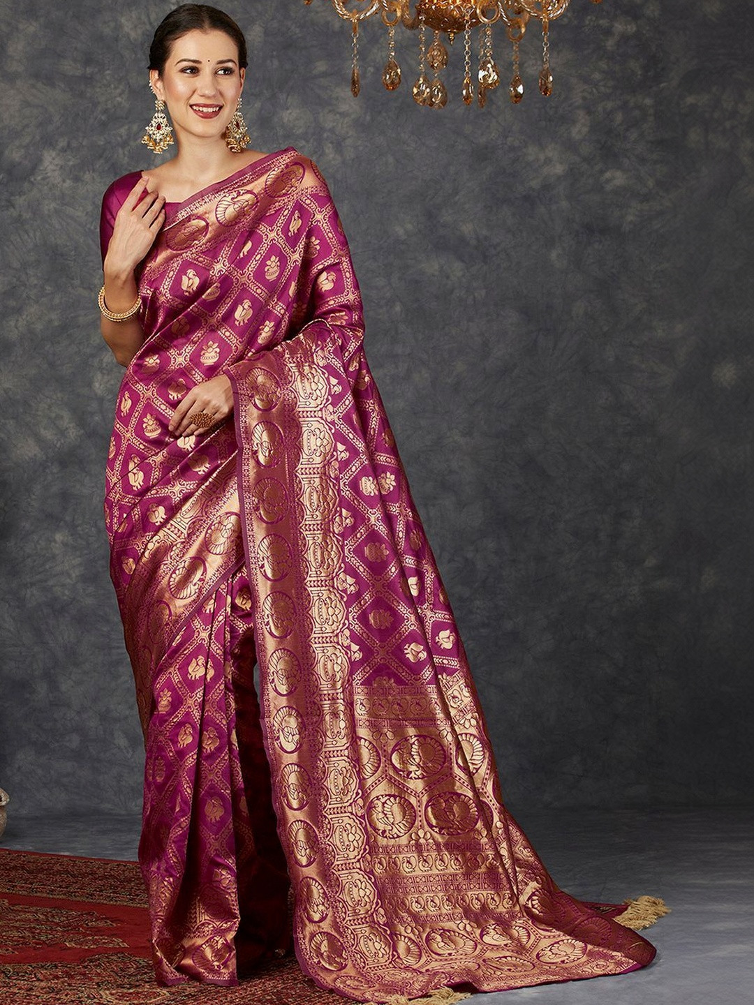 SANISA Woven Design Zari Silk Blend Heavy Work Saree