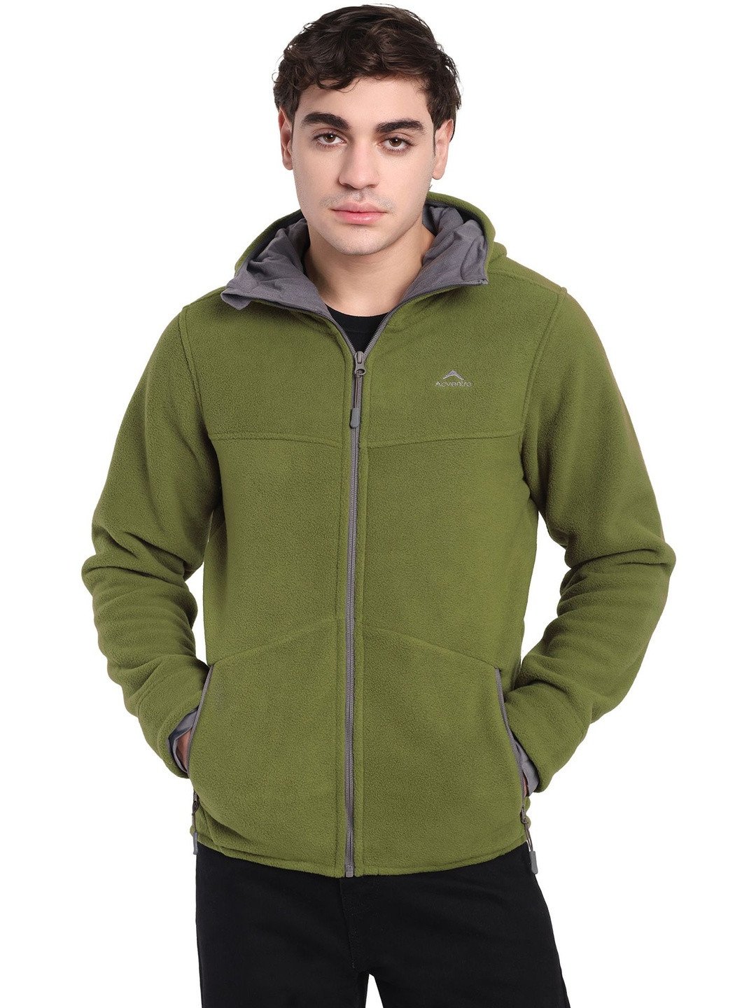 Adventra Sports Green Sherpa Fleece Hoodie Jacket Hoodie