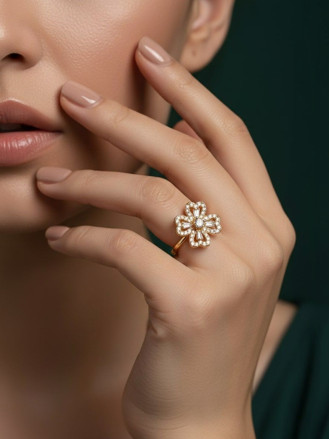 DURATI Gold-Plated American Diamond Studded Ring