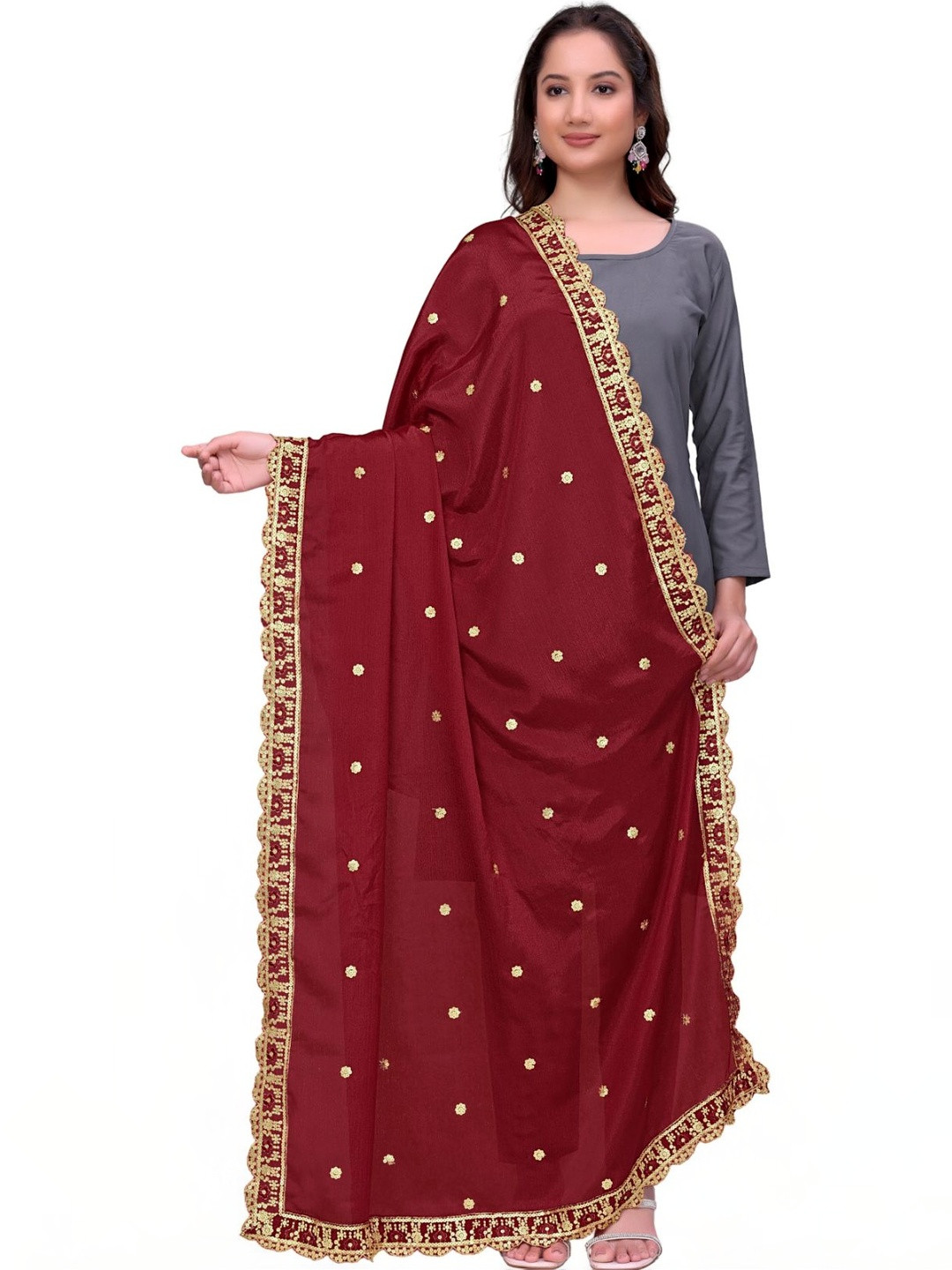 Kemza Ethnic Motifs Embroidered Dupatta with Sequinned