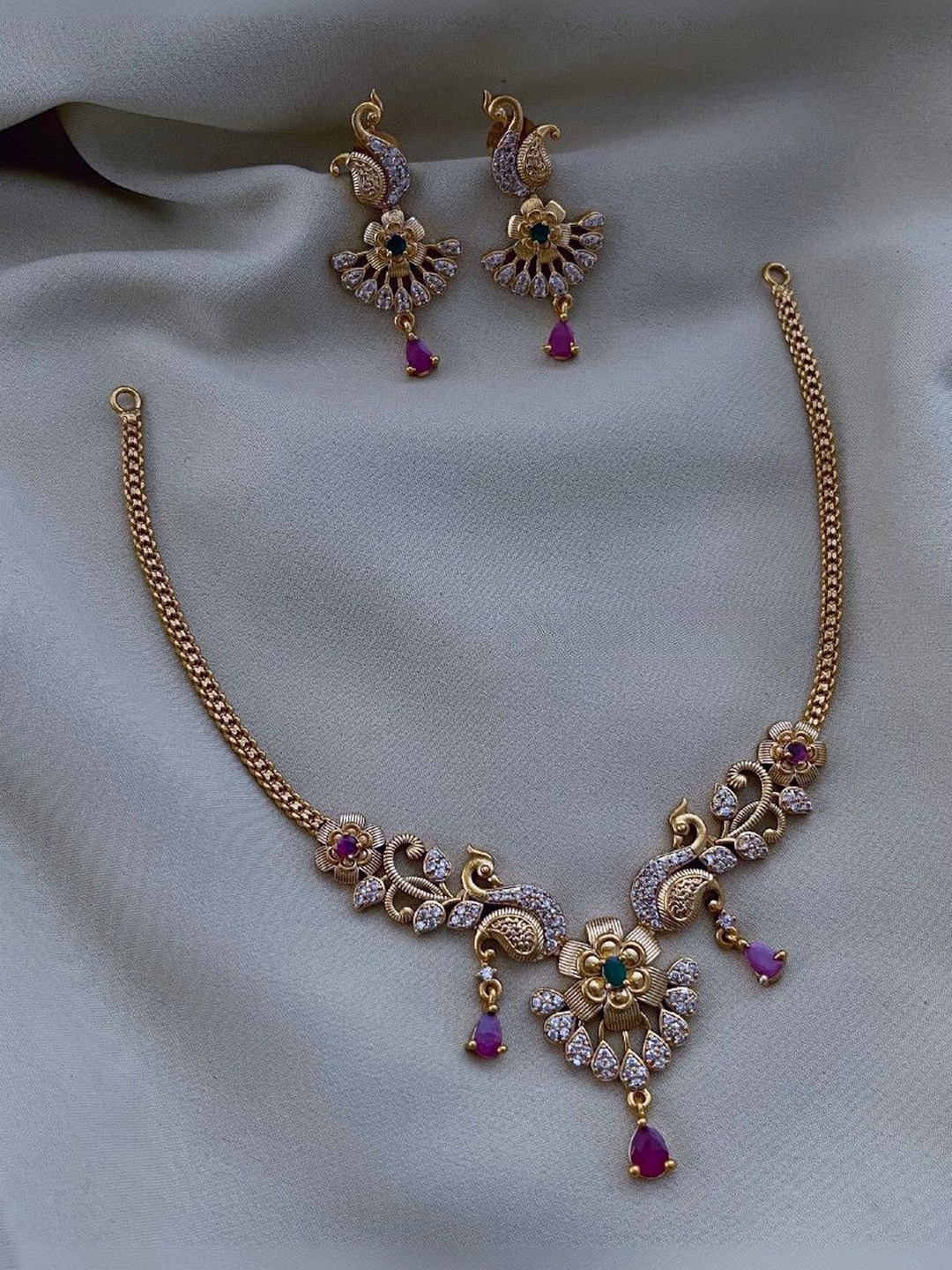 TEEMEX Gold-Plated Stone-Studded Jewellery Set