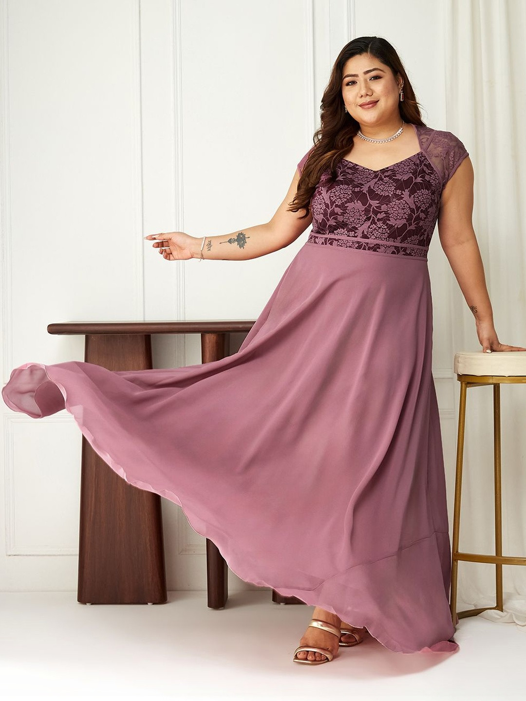 Miss Chase A+ Embroidered Plus Size Sweetheart Neck Maxi Dresses