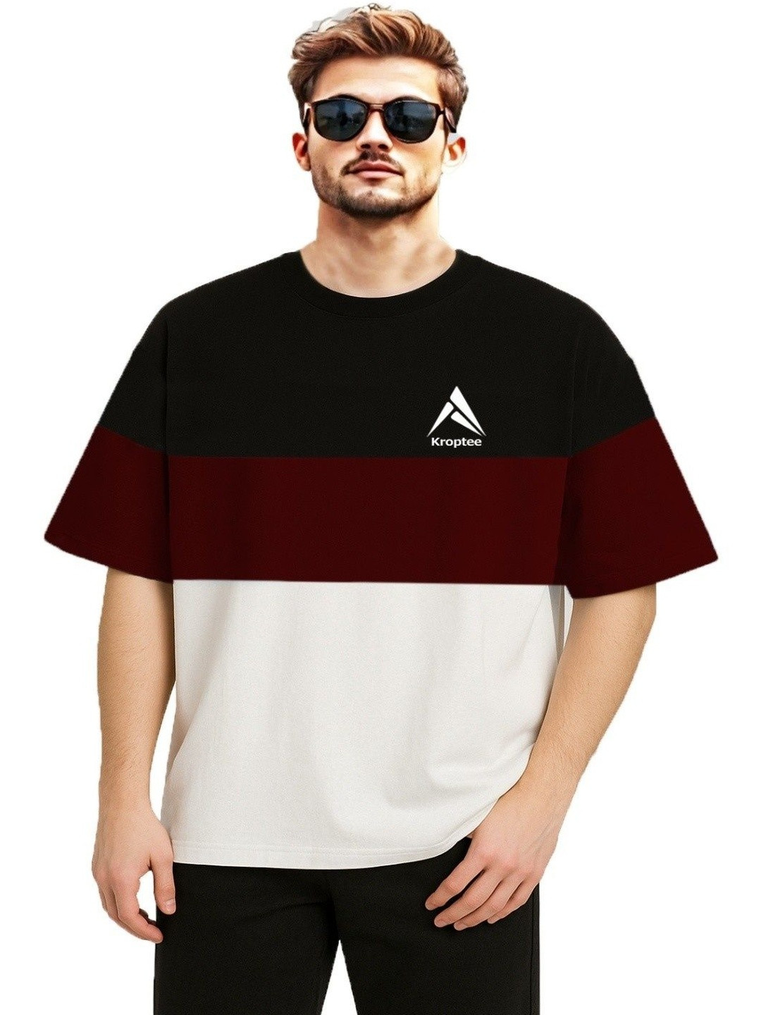 Kroptee Men Colourblocked Oversized T-shirt