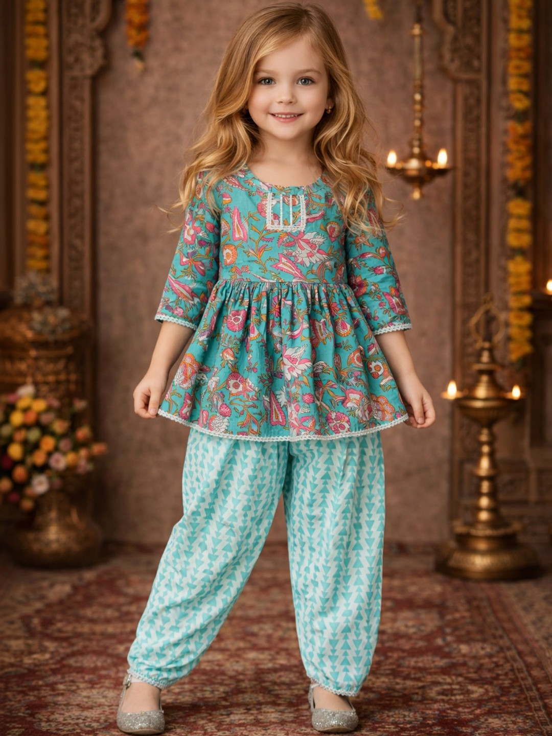 Arshia Fashions Girls Floral Printed Empire Kurta with Patiala