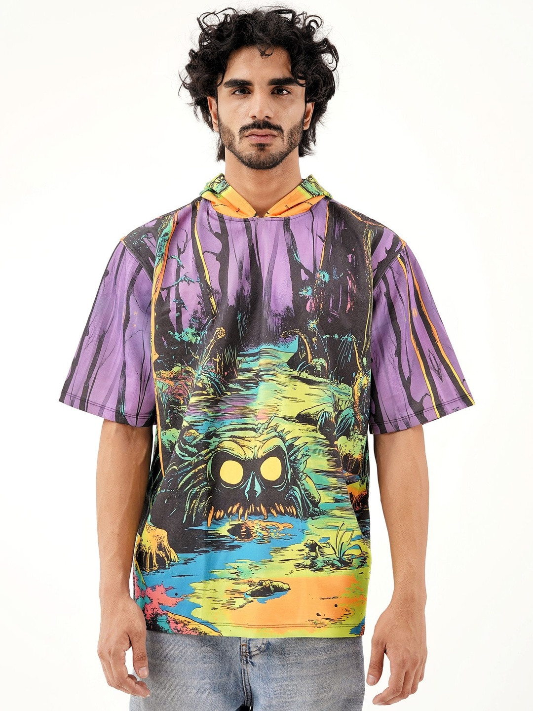 Clazzey Graphic Printed Hooded Oversized Fit T-shirt