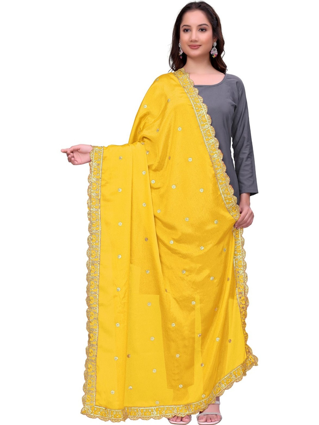 Kemza Ethnic Motifs Embroidered Dupatta with Sequinned