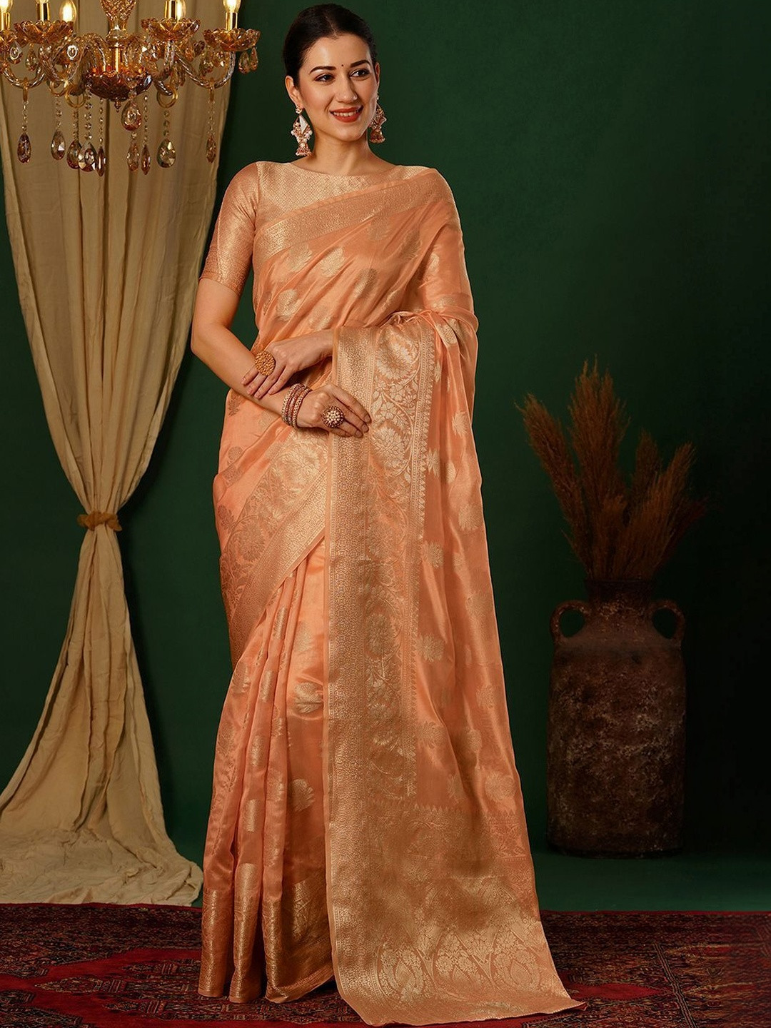 SANISA Woven Design Zari Silk Blend Handloom Saree