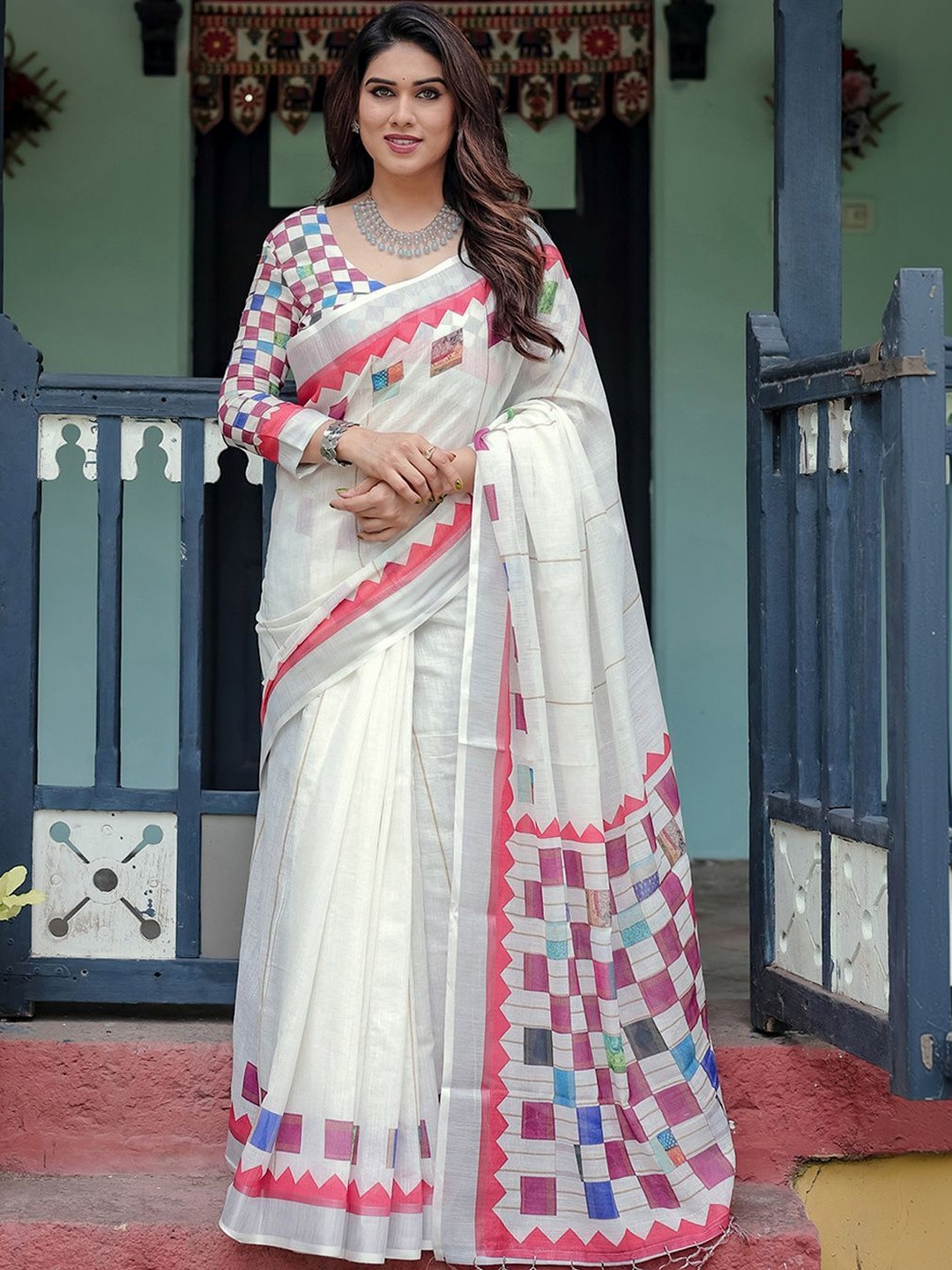 SANISA Pure Linen Designer Saree
