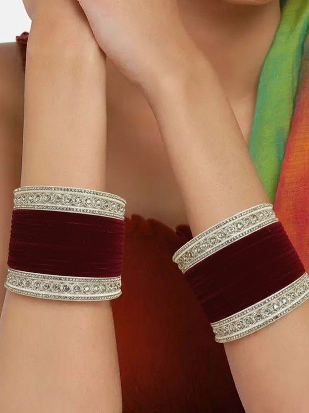 Weuva Love We Craft Set Of 44 Silver-Plated Stone Studded & Beads Bangle