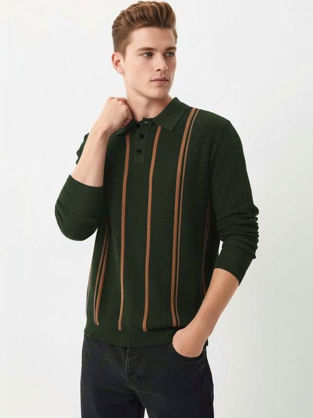 TRIPR Men Striped Polo Collar T-shirt