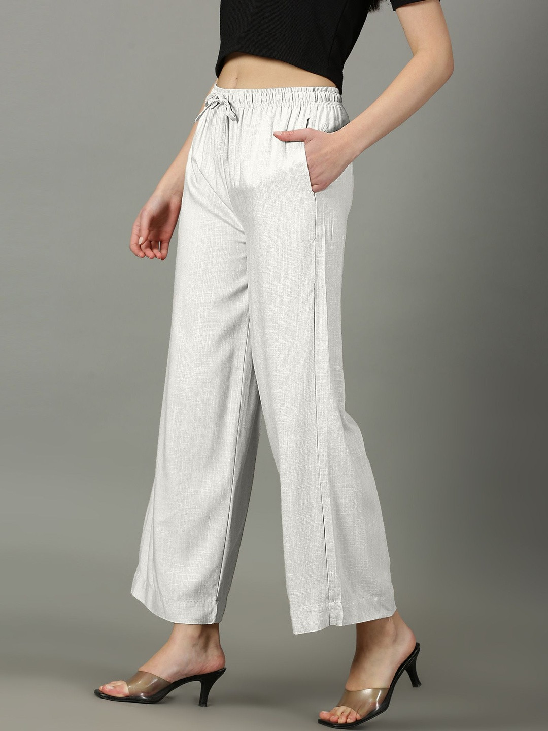Sadda Fashion White Comfy Slub Palazzo