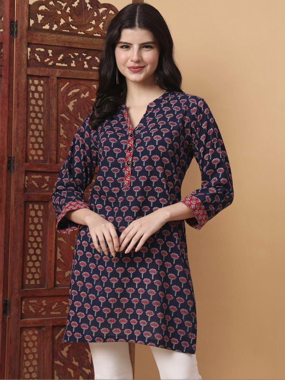 Charnest Viscose Rayon Printed Ethnic Tunic