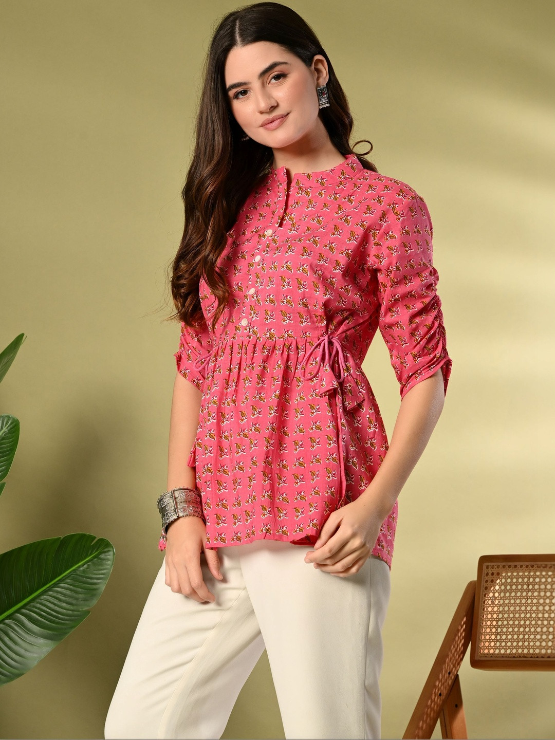 Tulsiram Mandarin Collar Printed Tunic