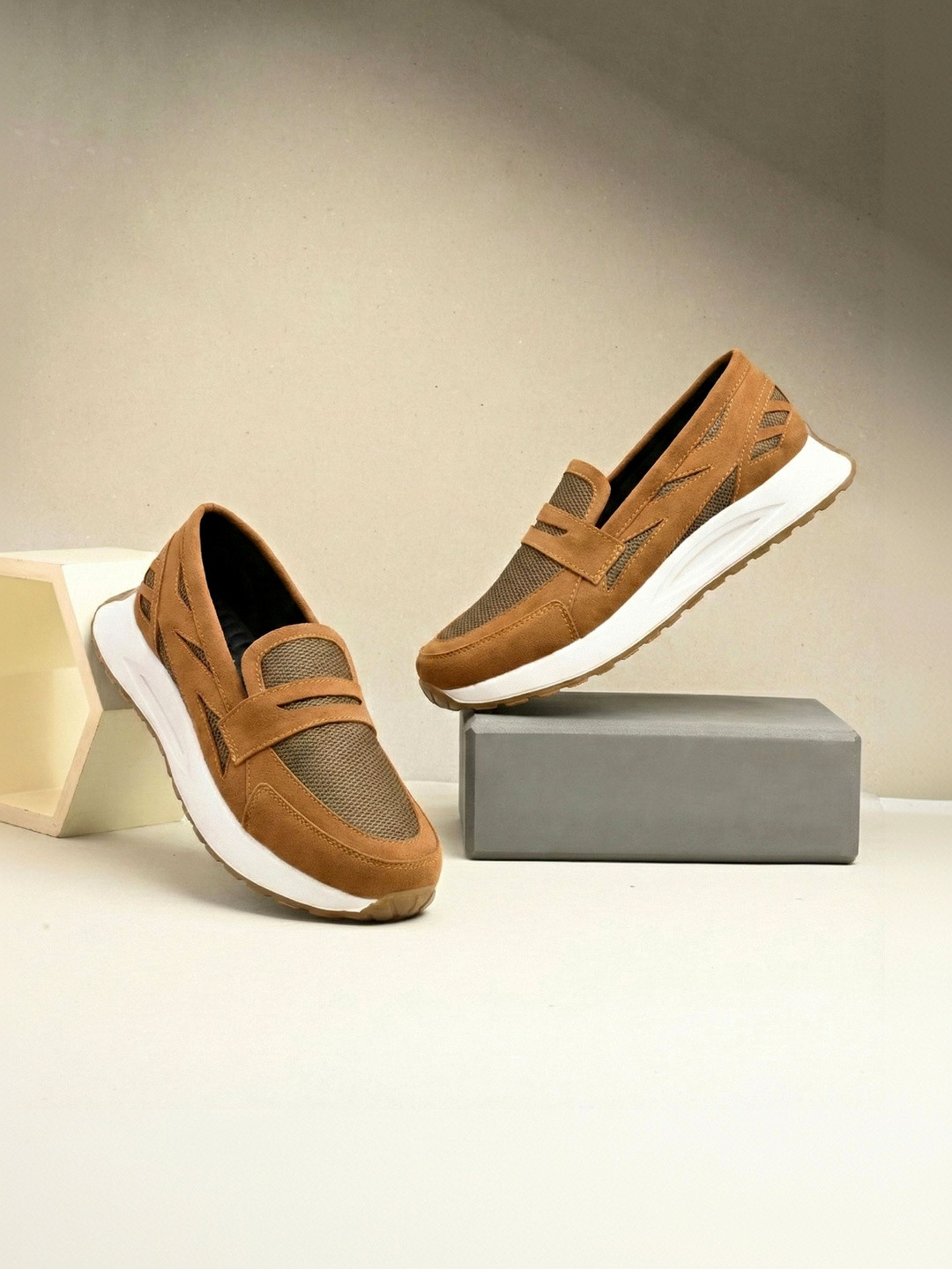 G L Trend Men Textured Suede Slip-On Tan Sneakers Shoes