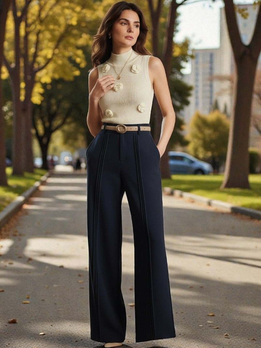 Next One Women Smart Loose Fit High-Rise Easy Wash Trousers