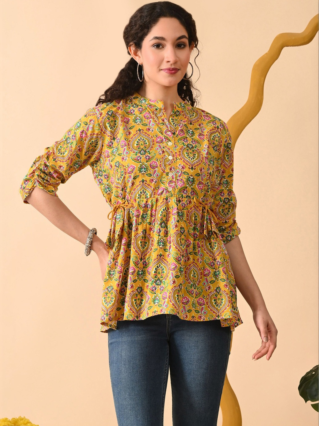 Tulsiram Mandarin Collar Printed Ethnic Tunic