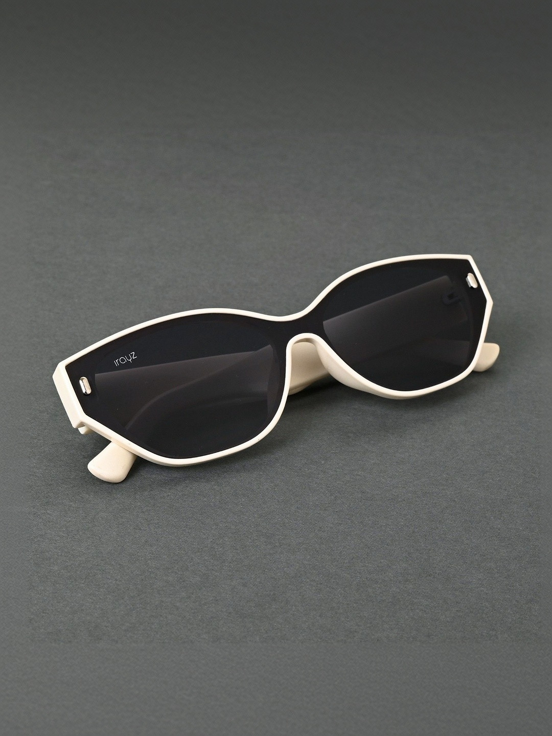 Irayz Unisex Black Lens & White Cateye Sunglasses with