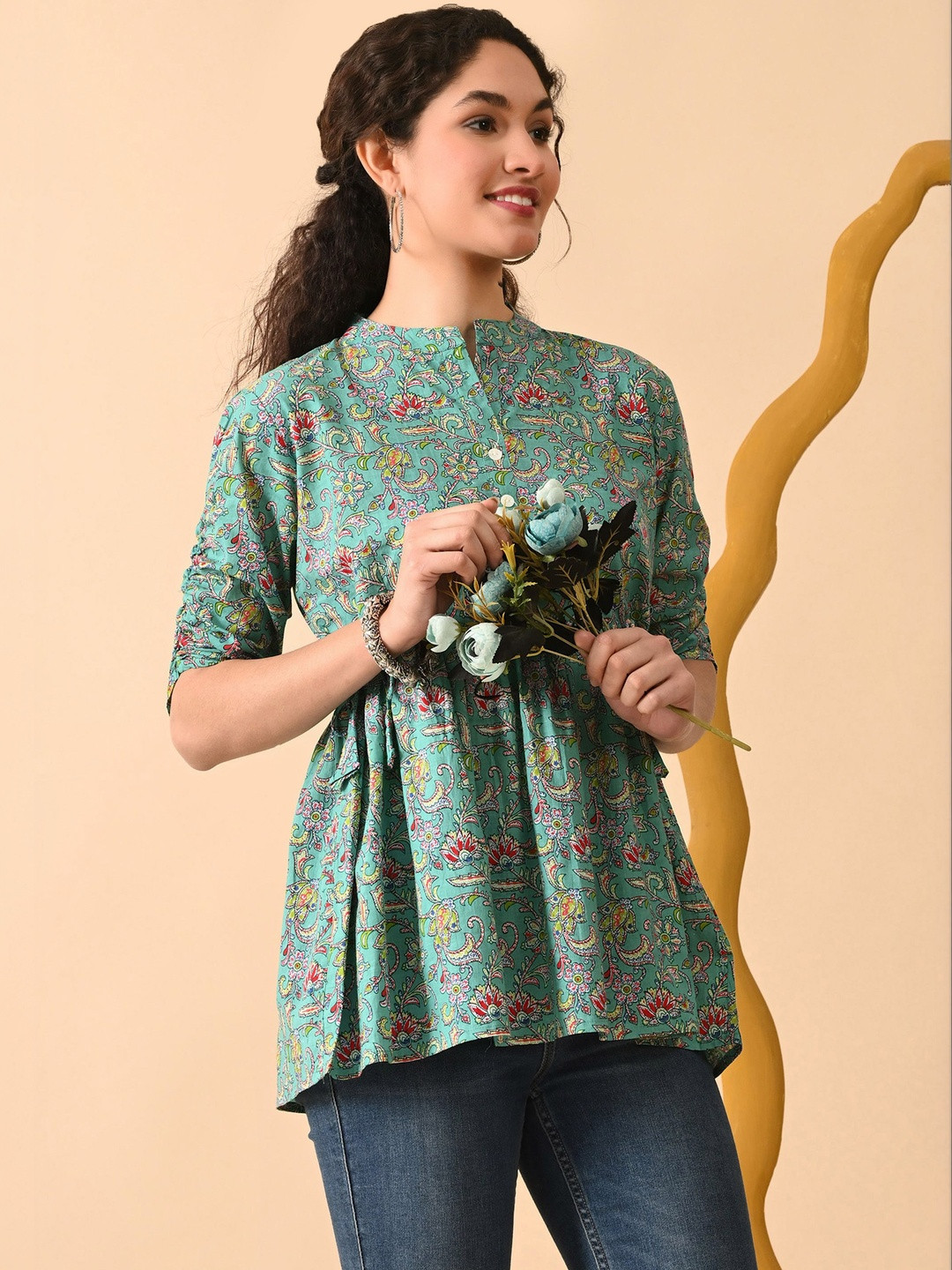 Tulsiram Mandarin Collar Printed Tunic