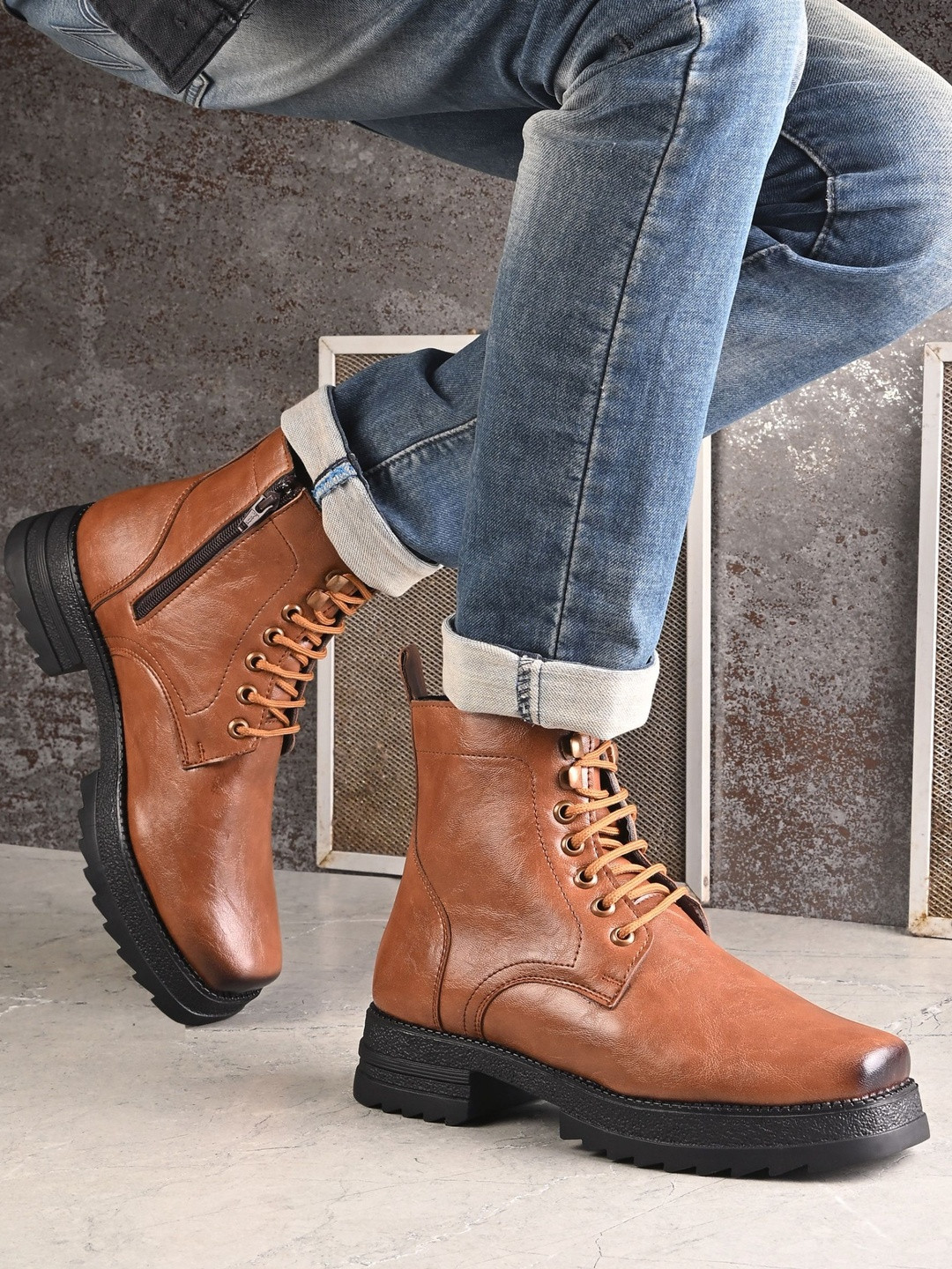 The Roadster Lifestyle Co Men Square Toe Lace-Ups Boots