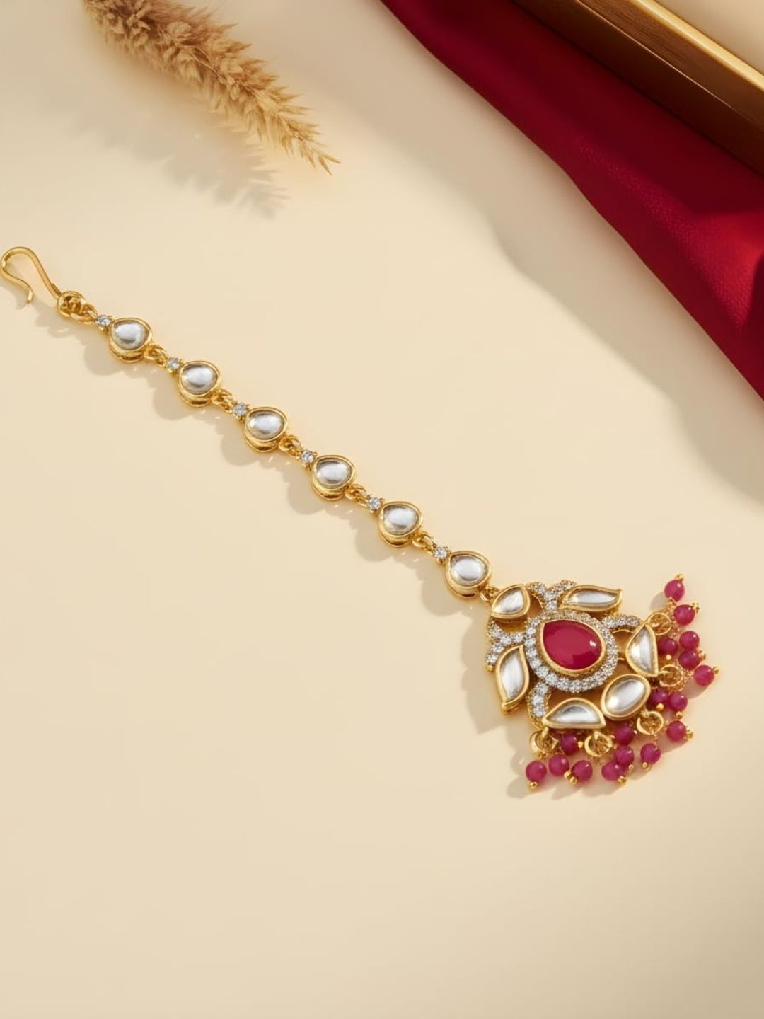 IKSAVA Gold-Plated Kundan Studded Maang Tikka Head Jewellery
