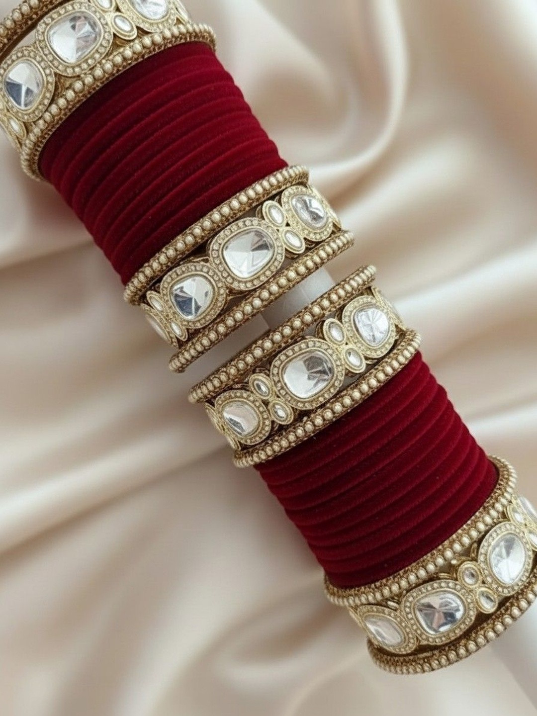BeautyTrends Set Of 44 Gold-Plated Kundan Stone Studded Bangle
