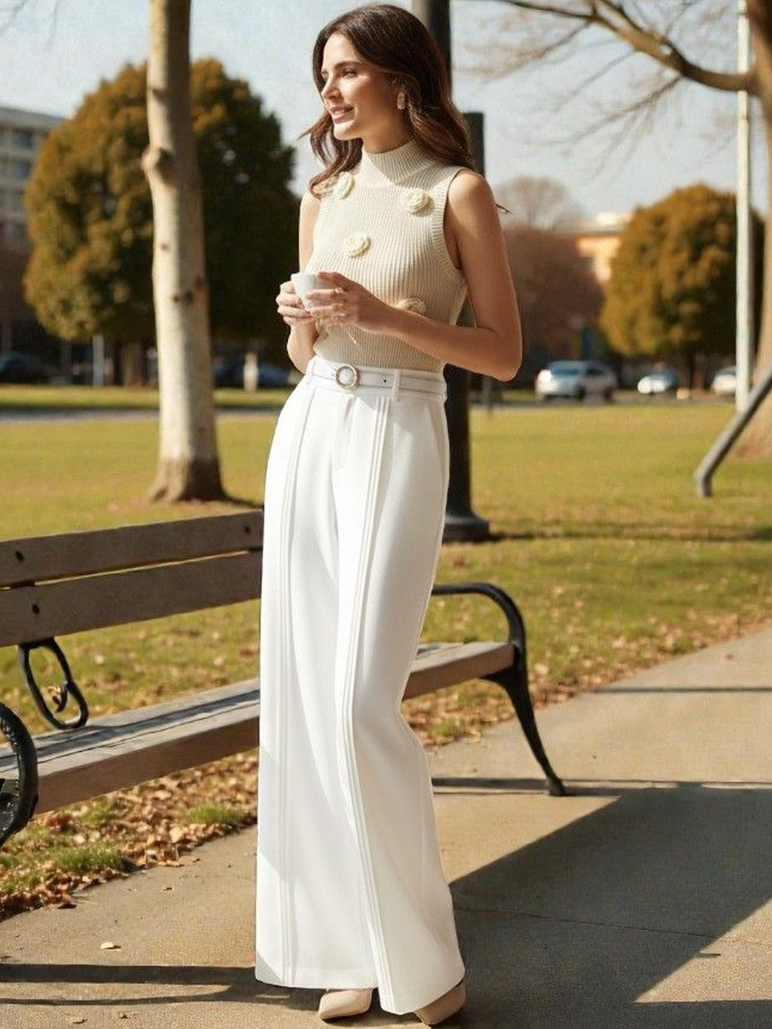 Next One Women Smart Loose Fit High-Rise Easy Wash Trousers