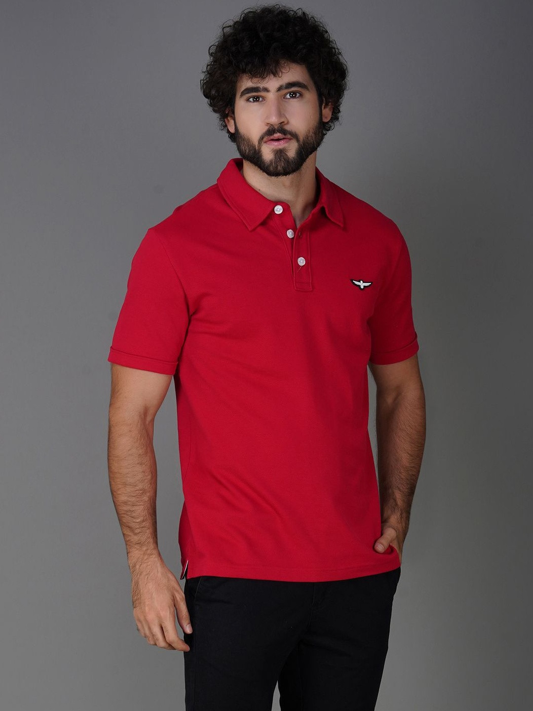 ZVEZDA Red Pique Cotton Classic Polo Collar Tshirt