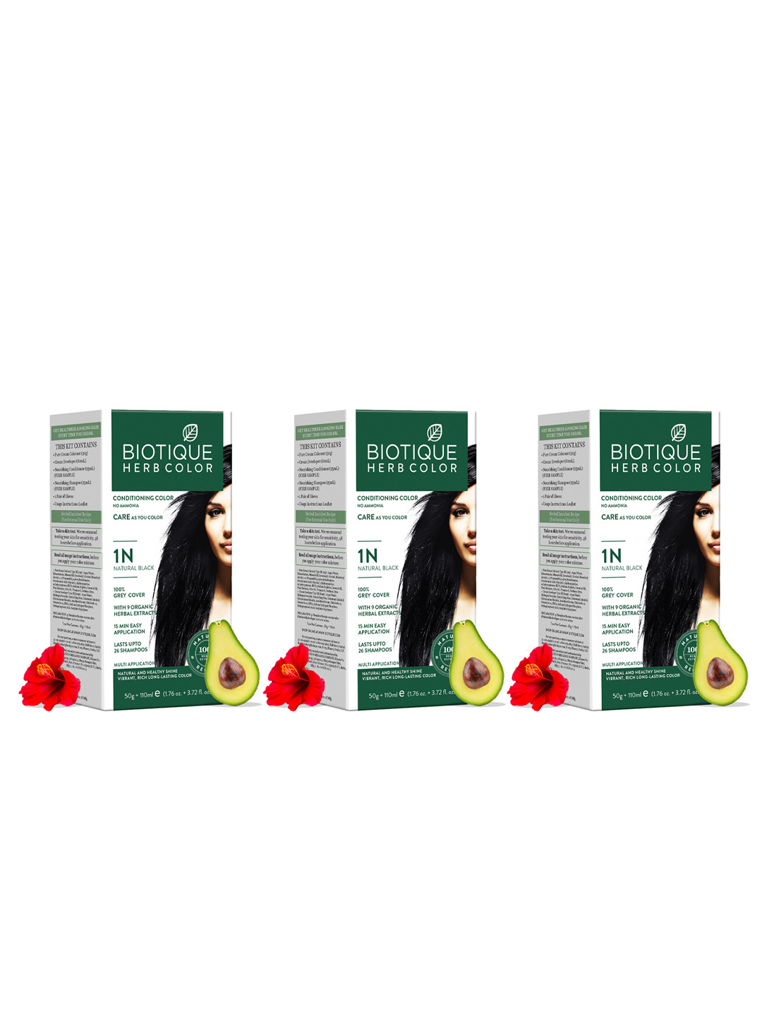 Biotique Set of 3 Herbcolor Conditioning Hair Colour - Natural Black 1N