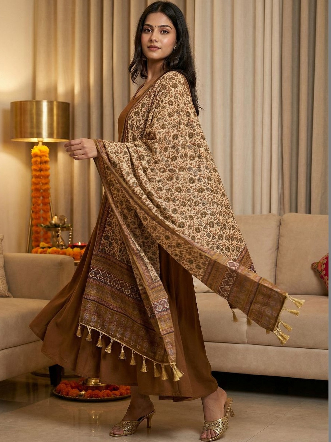 Kaizen TEXO FAB Ethnic Motifs Printed Chinon Dupatta