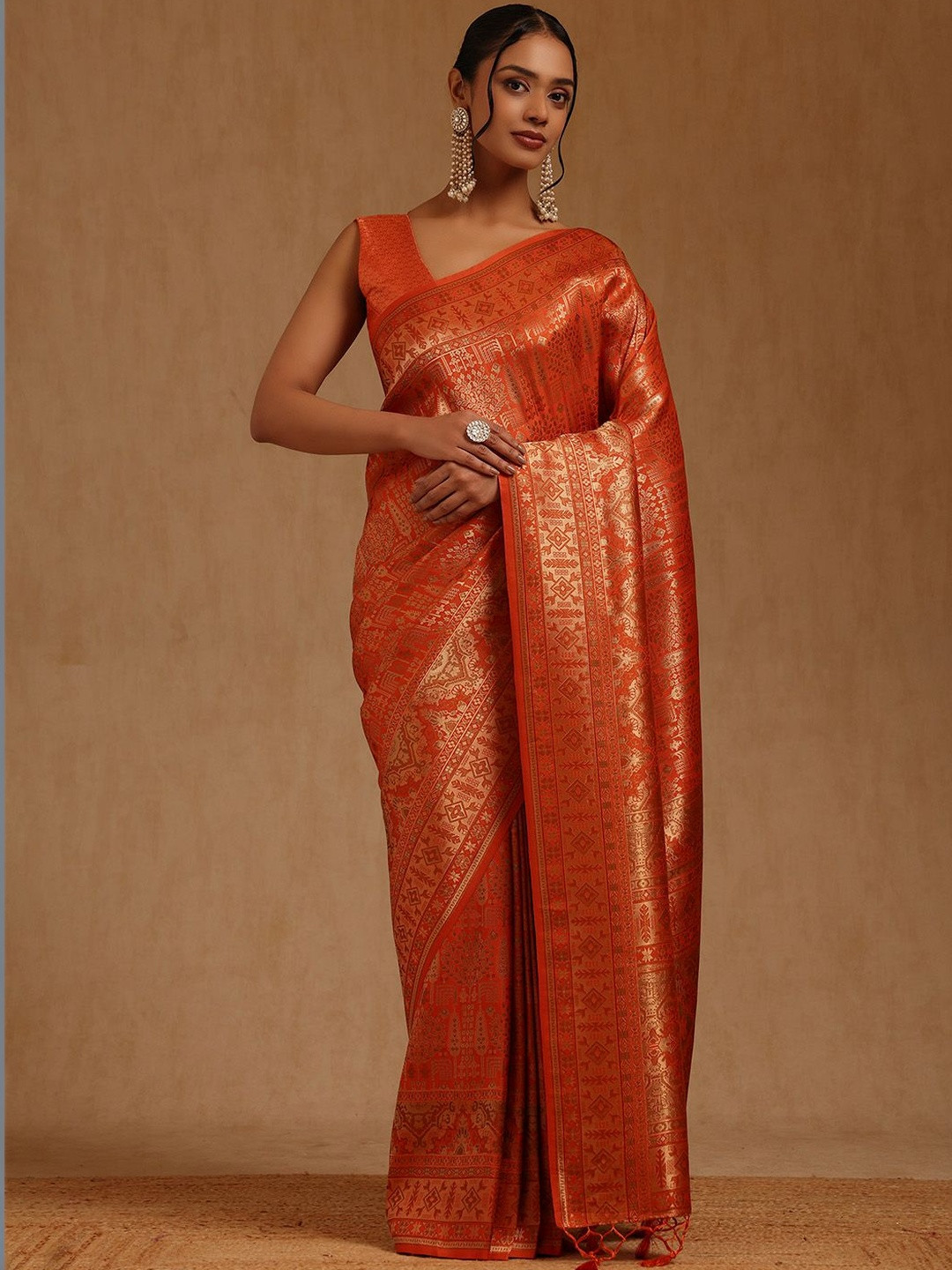 Soch Woven Design Zari Silk Blend Handloom Tussar Saree