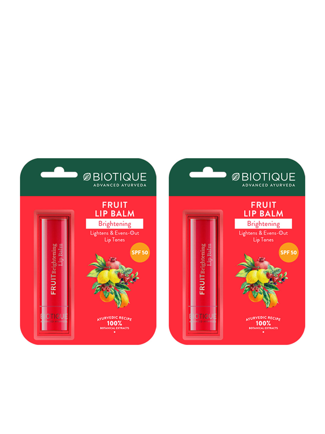 Biotique Set Of 2 Fruit Brightening Lip Balm - 4g Each