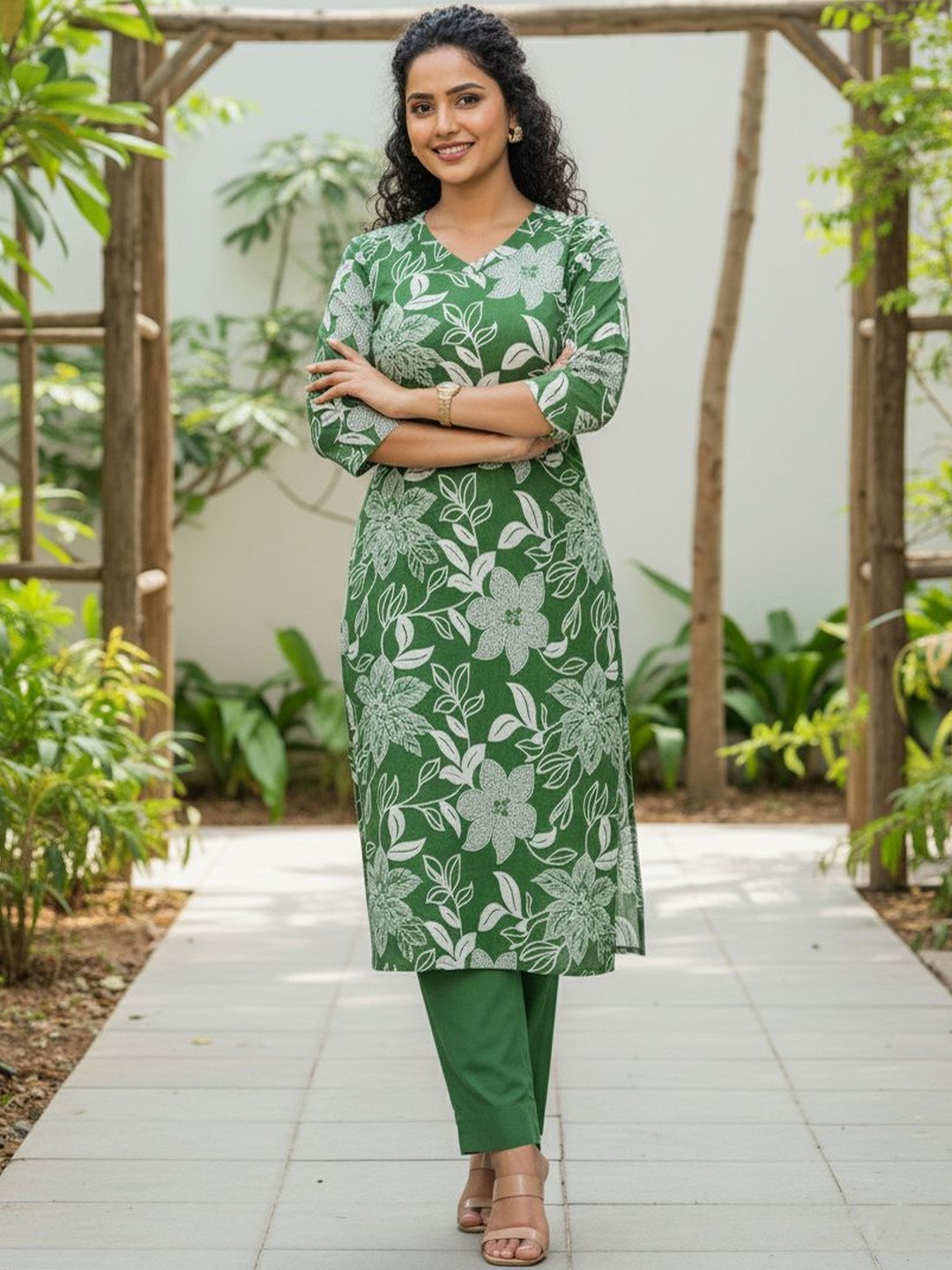 PITRIS Women Floral Printed Regular Kurta with Trousers