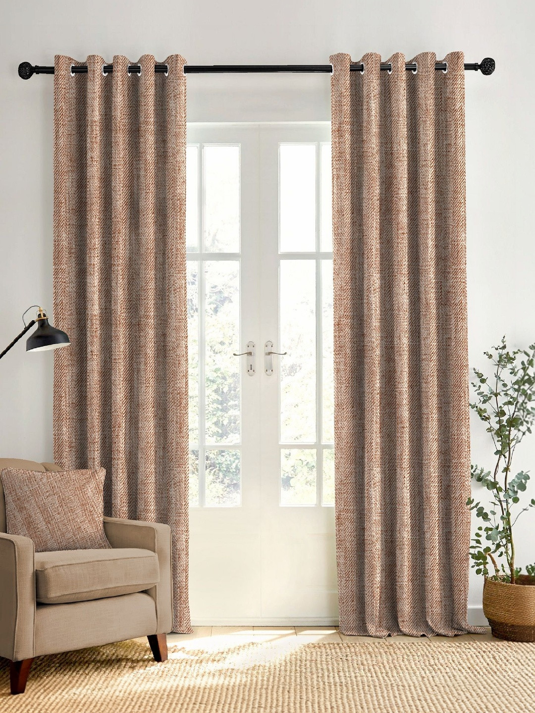 Nefertiti Home Rust Set of 2 Black Out Long Door Curtain