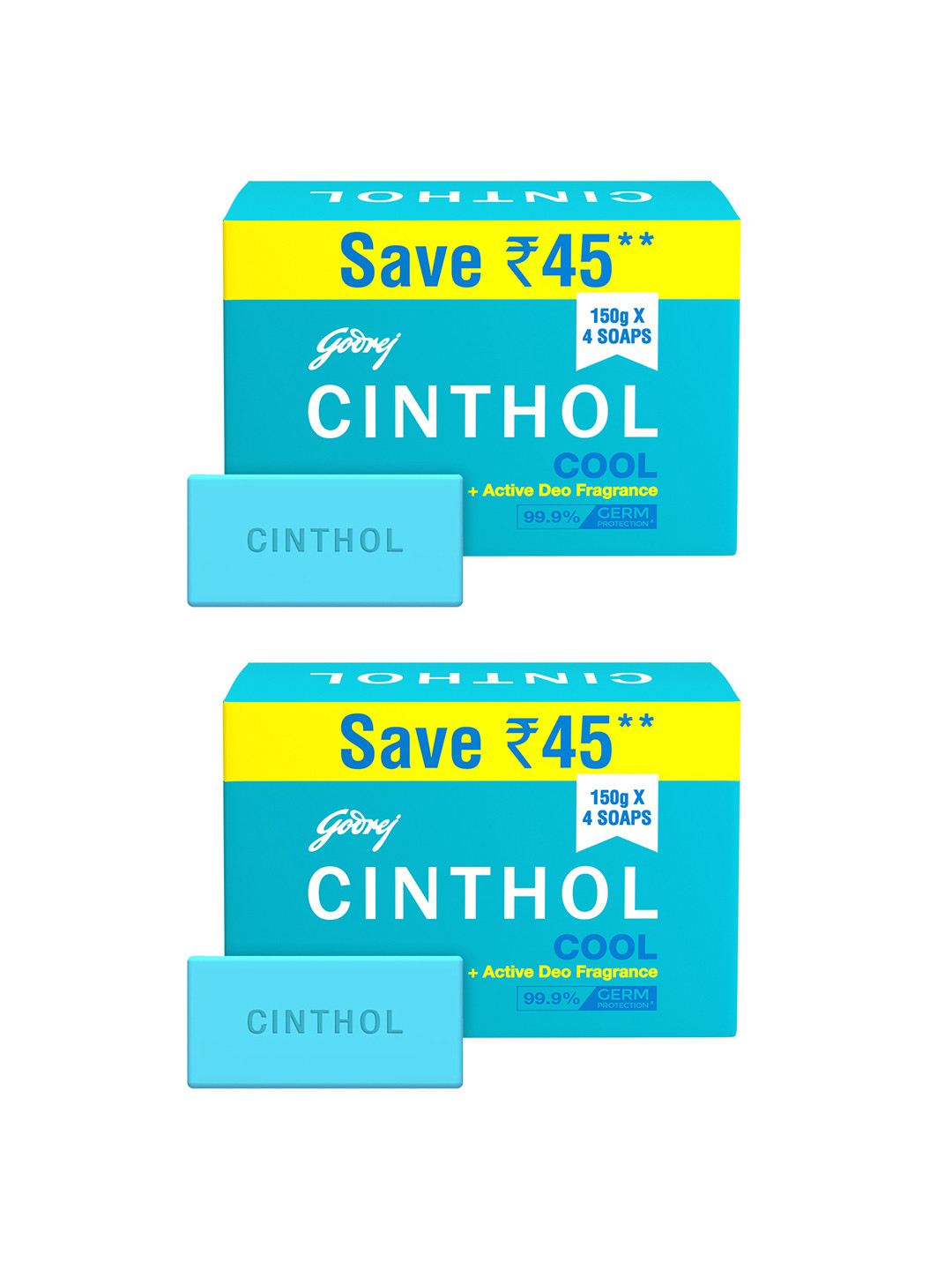 CINTHOL Set of 4 Cool Soap with Menthol & Active Deo Fragrance - 150 g Each