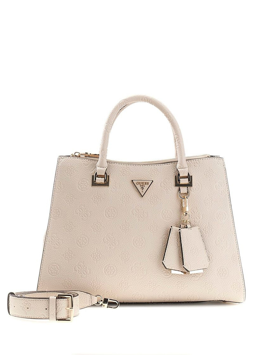 GUESS Society Brand Logo Textured Tasselled Large Structured Handheld Bag