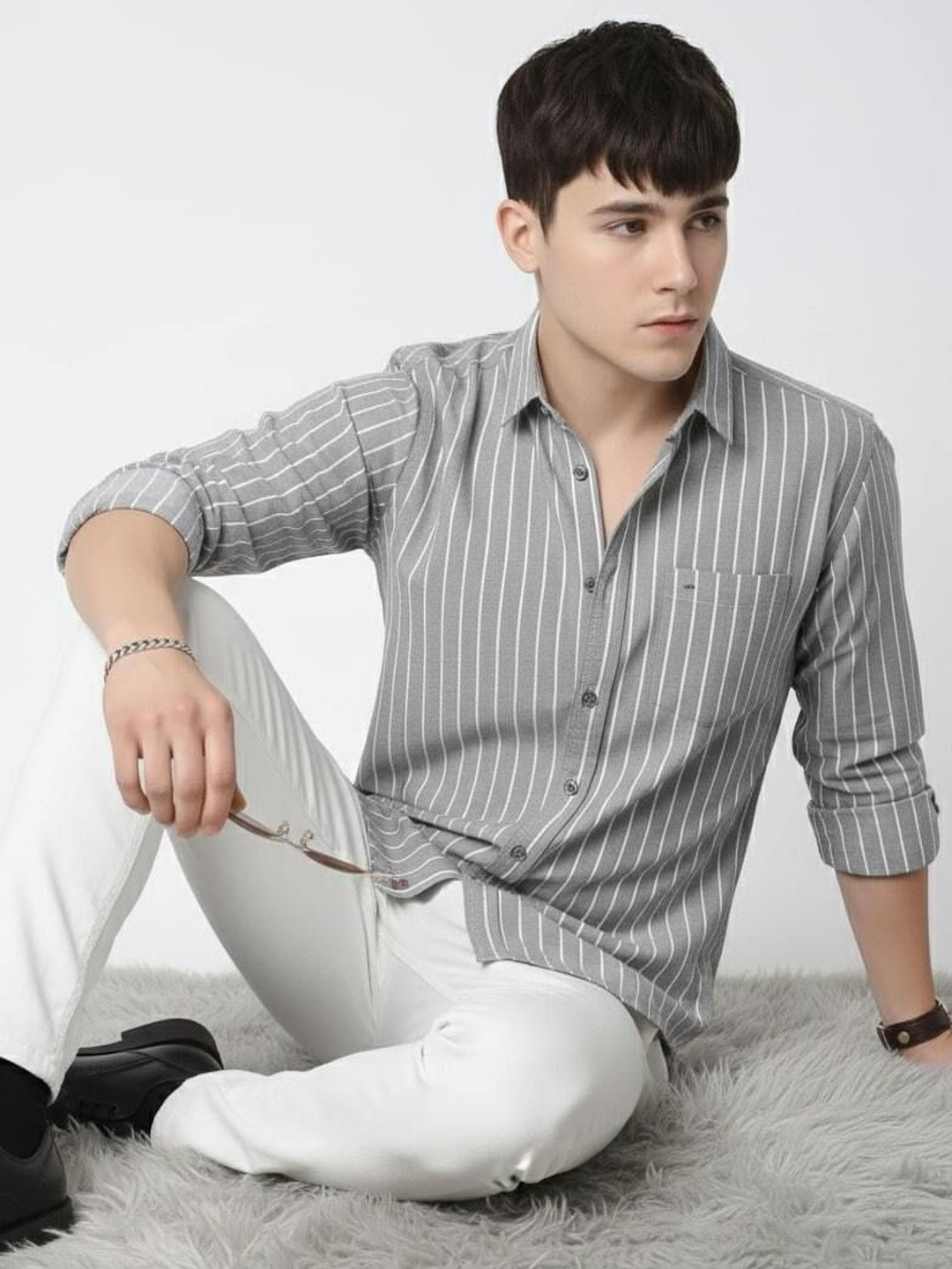 EIGHTEEN UP Men Classic Striped Casual Shirt
