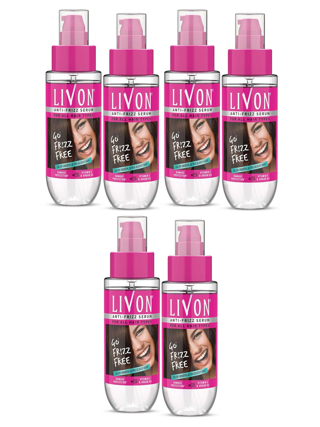 Livon Set of 6 Anti-Friz Serum For All Hair Type - 100ml Each
