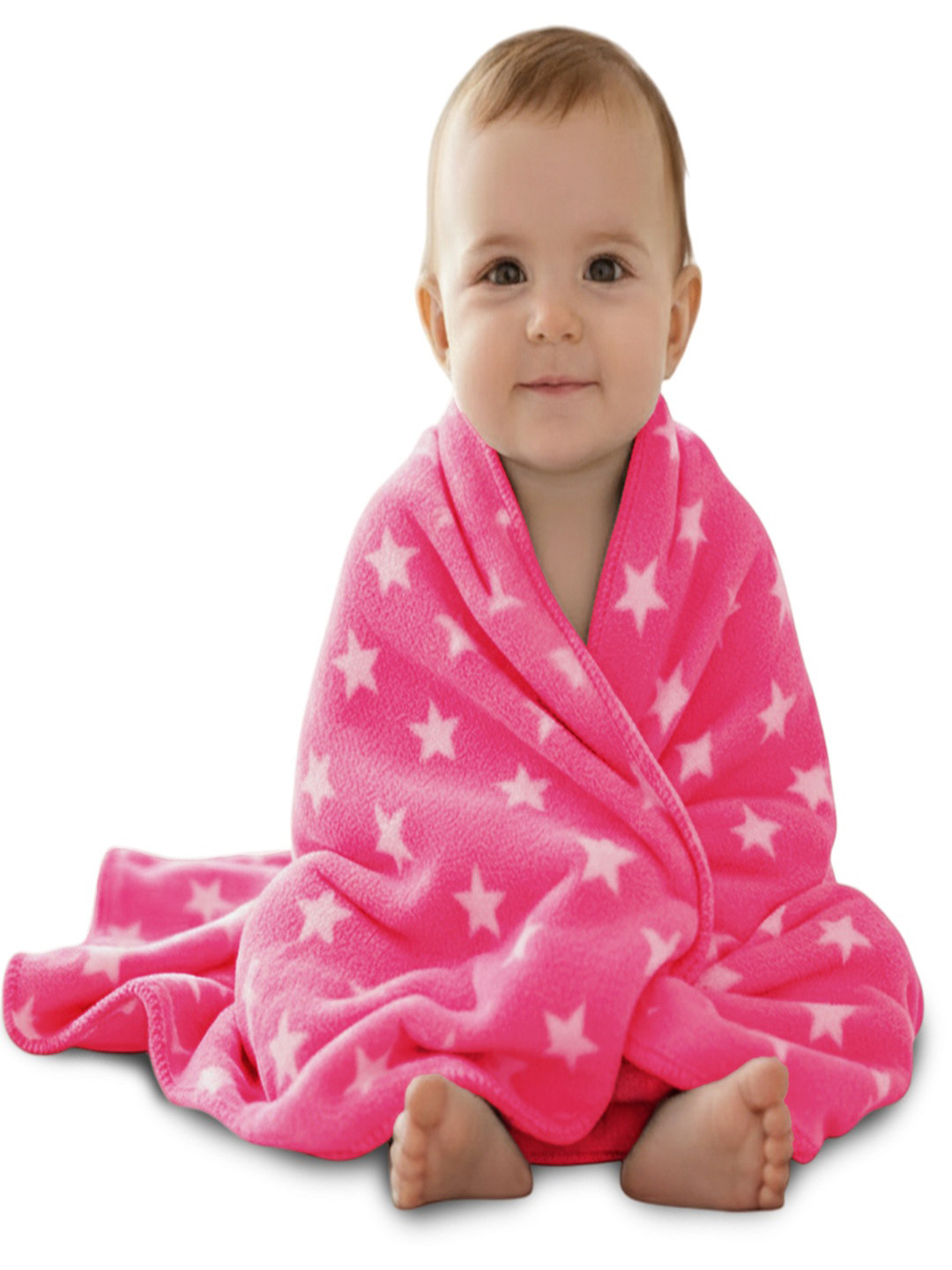 OyO Baby Infants Kids Pink & White Star Printed Fleece Ac Room Square Baby Blanket