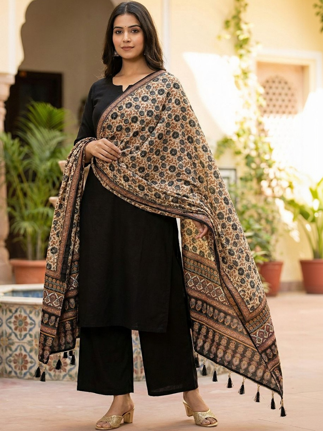 Kaizen TEXO FAB Ethnic Motifs Printed Chinon Dupatta
