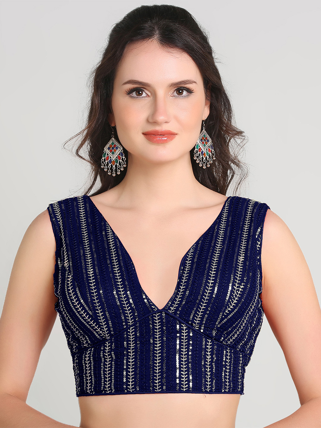 PUJIA MILLS Embroidered Sweetheart Neck Saree Blouse