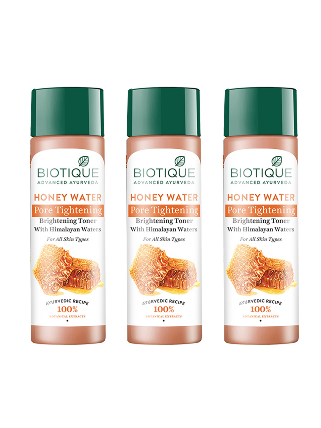Biotique Set of 3 Honey Water Pore Tightening & Brightening Toner - 120 ml each