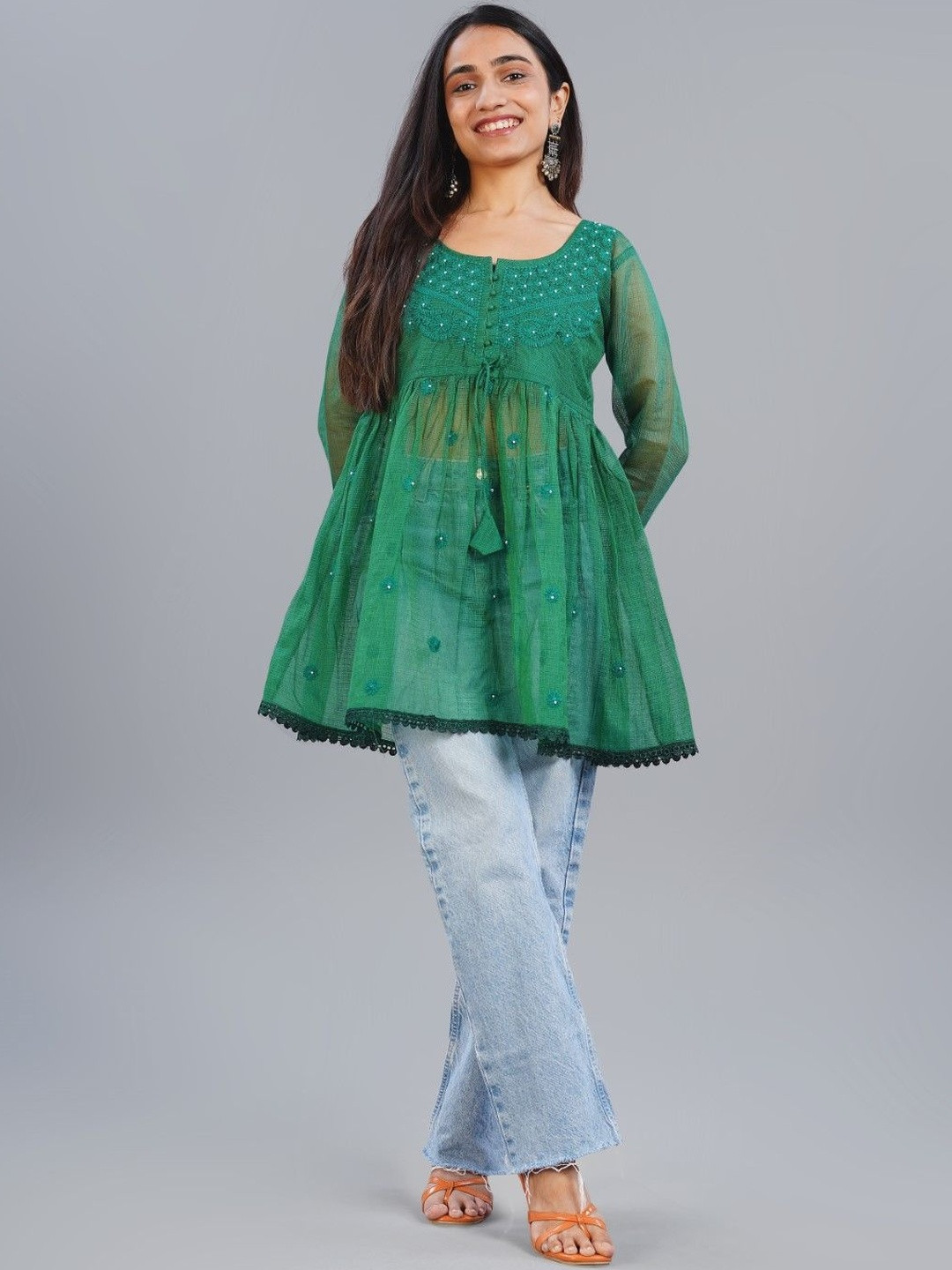 colorkosh Ethnic Motifs Embroidered Thread Work Thread Work Empire Kurti