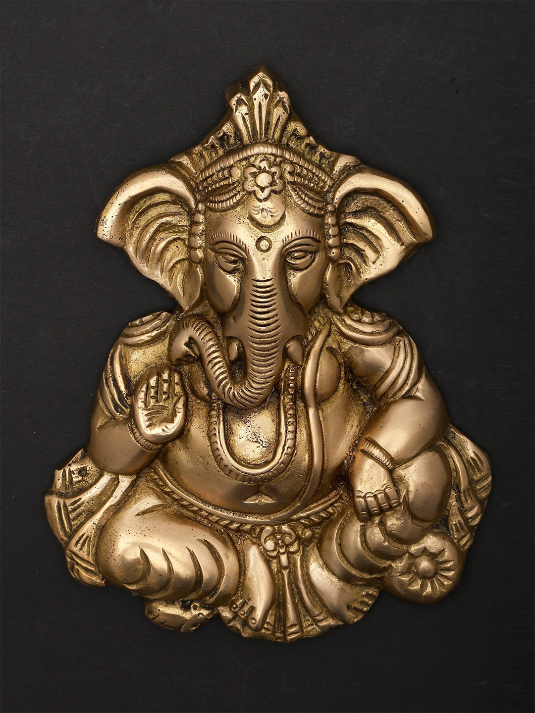 Exotic India Yellow Textured Blessing Ganesha Wall Hangings