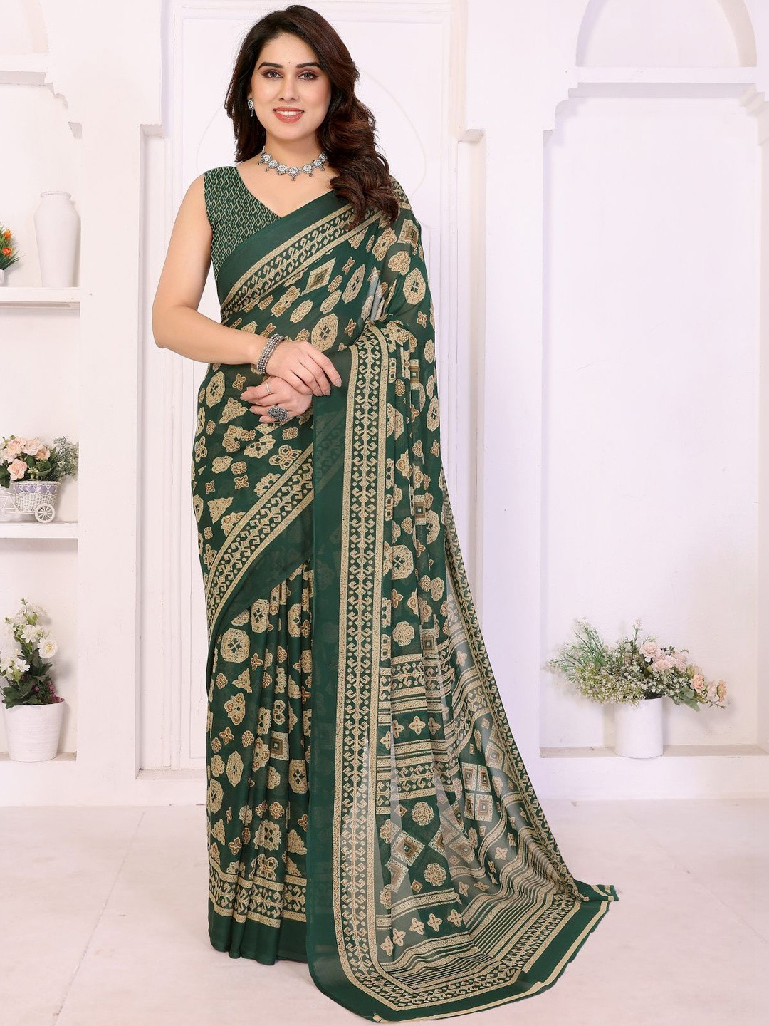 vj fashion Ethnic Motifs Pure Georgette Saree